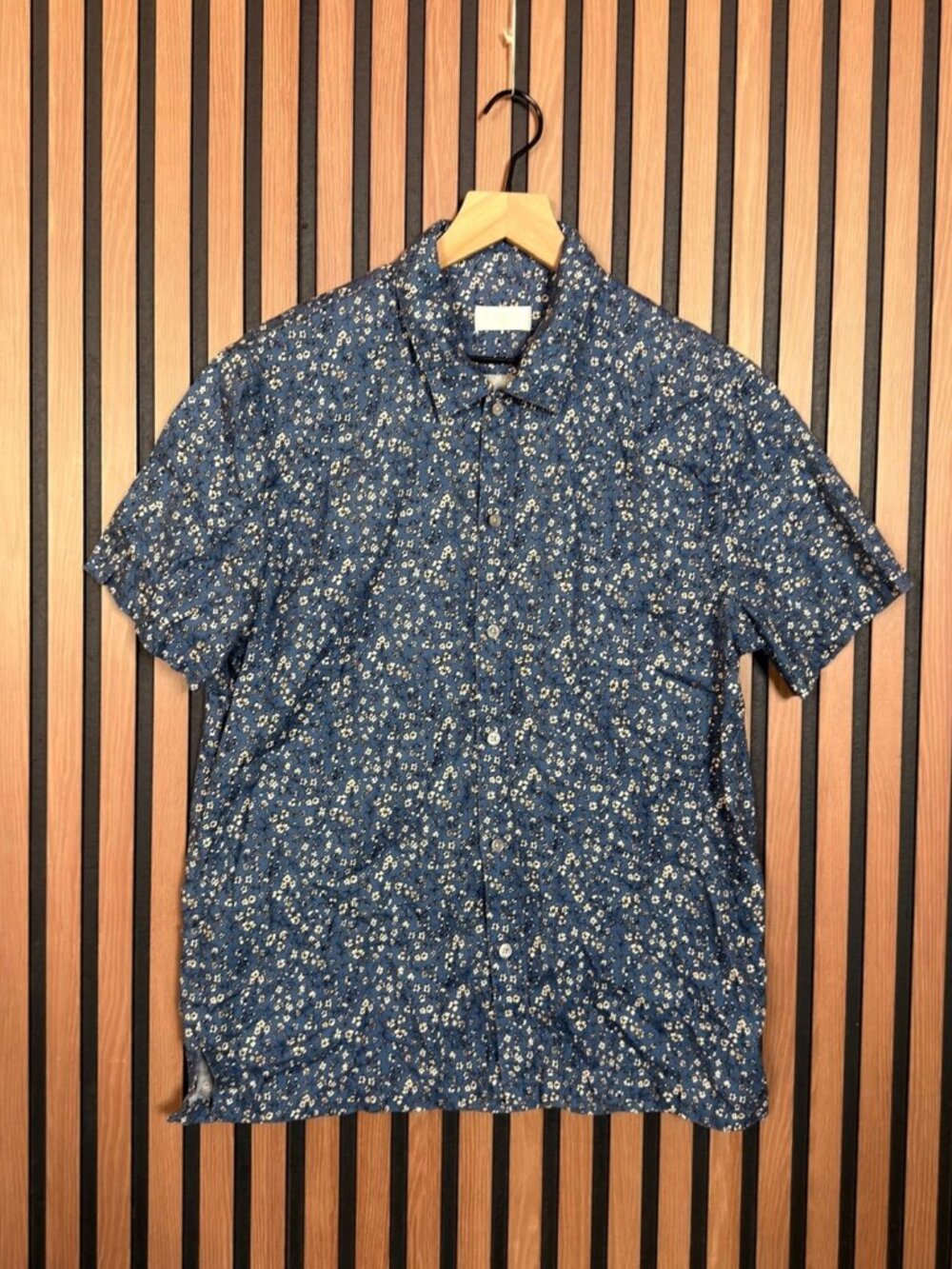 7 For All Mankind Shirt Medium Mens Blue Short Sleeve Floral Button Up